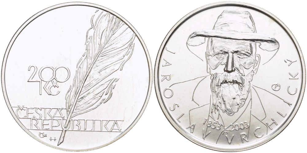 Чехия 200 крон 2003 150 лет со дня рождения Ярослава Врхлицкого (1853-1912) KM 60 серебро UNC 1084-10-44