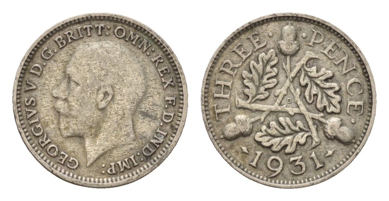 Великобритания 3 пенса 1931 Георг V (1910-1936) KM 831, Spink 4042 серебро 4644-367
