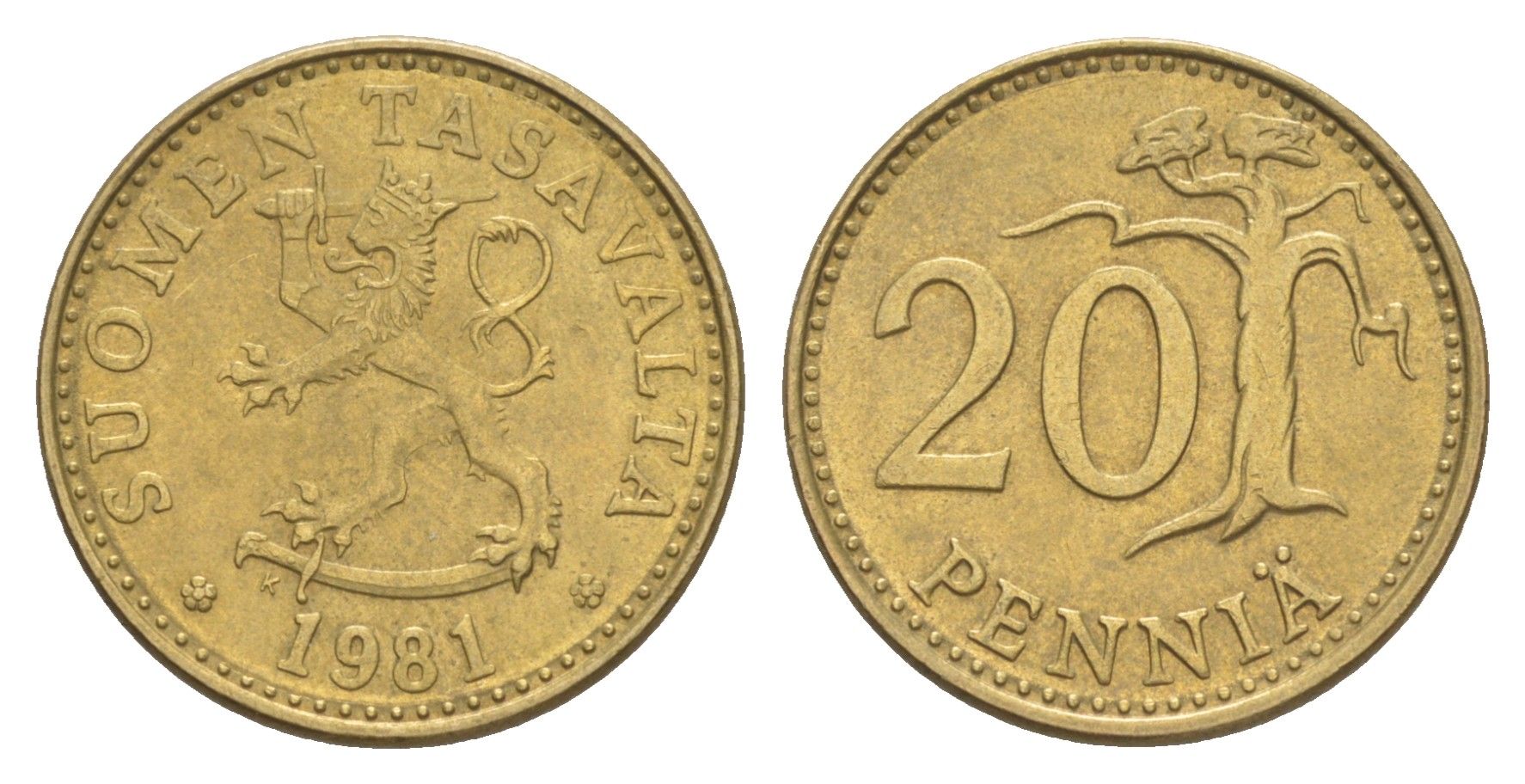 Финляндия 20 пенни 1981 KM 47 алюминиевая бронза 4648-427