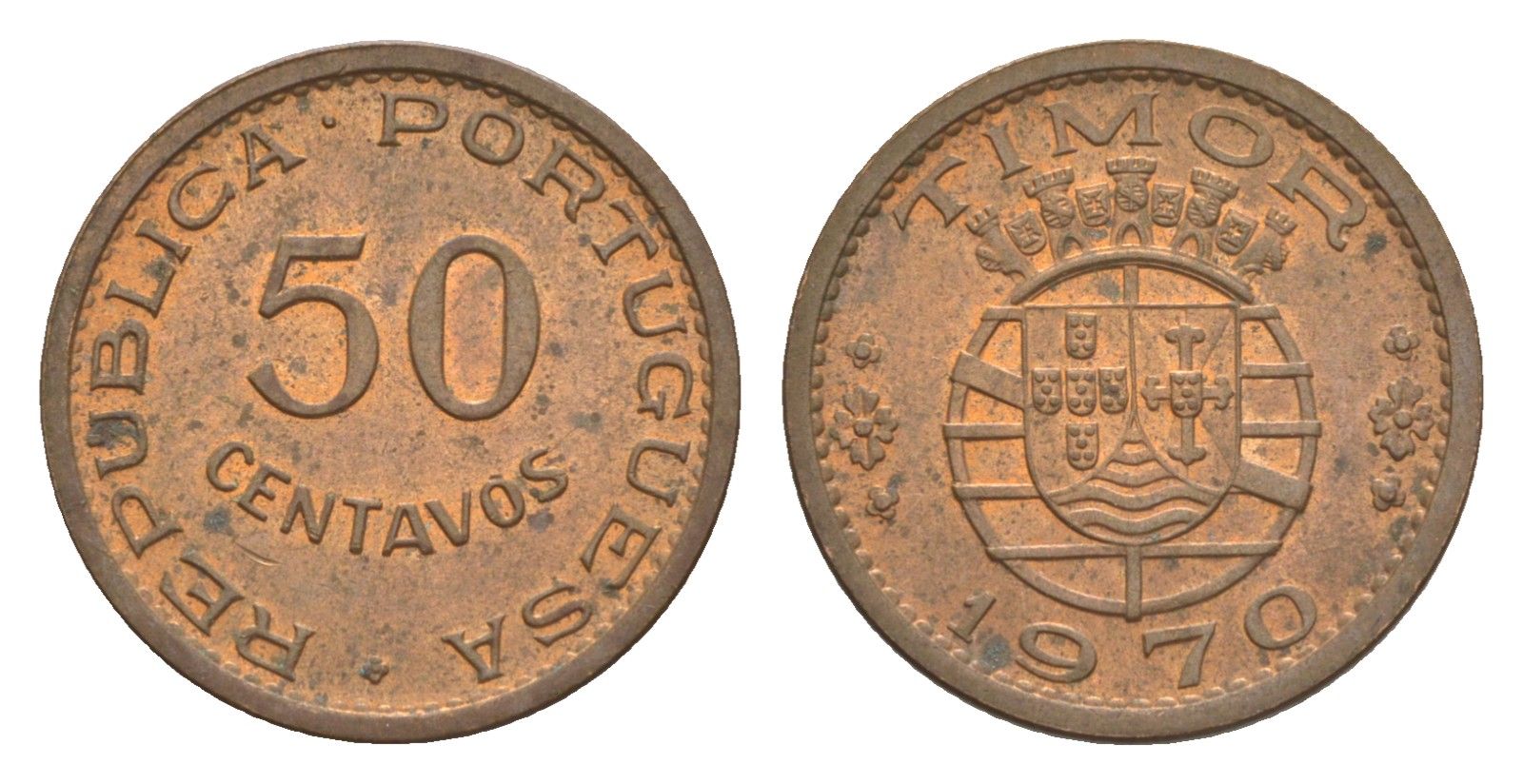 Португальский Тимор 50 сентаво 1970 KM 18 бронза UNC 4630-1139