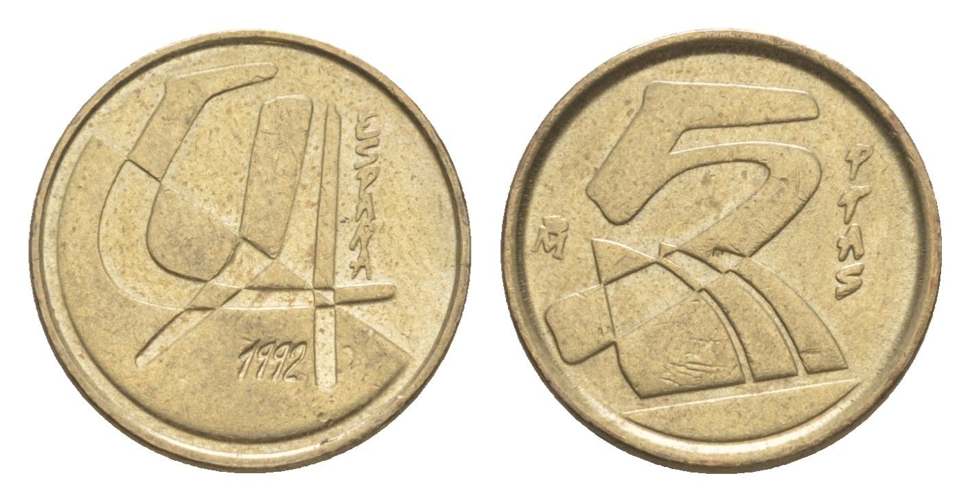 Испания 5 песет 1992 M, Хуан Карлос I (1975-2014) KM 833 алюминиевая бронза 4623-1147
