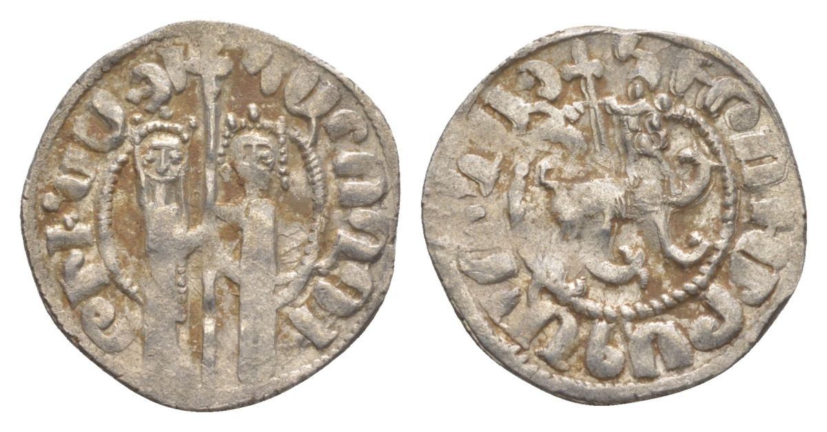 Киликийская Армения трам 1226-1271 Хетум I и царица Забель, держат крест/лев с патриаршим крестом  серебро    1516-522