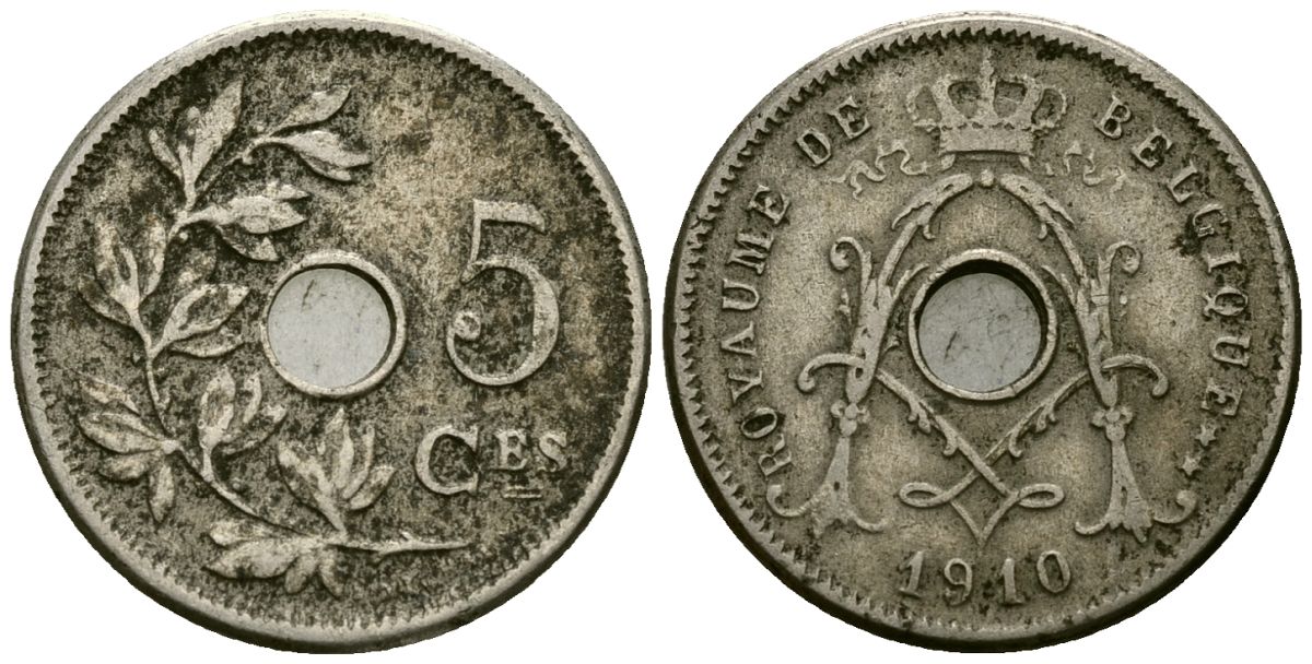 Бельгия 5 сантимов 1910 Belgique, Альберт I (1909-1934) KM 66 медно-никель 4173-434