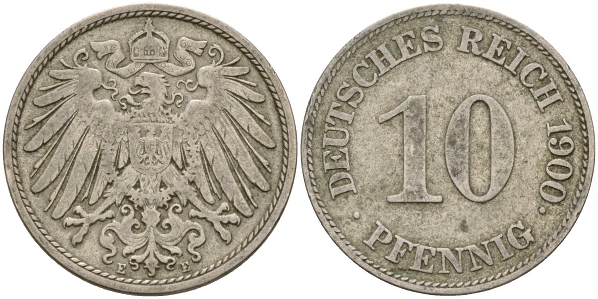 Германия 10 пфеннигов 1900 E KM 12 медно-никель 4171-1057