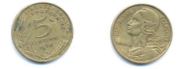 ФРАНЦИЯ 5 САНТИМОВ 1970 ТИП MARIANNE KM 933 медь алюминий никель 4379-558