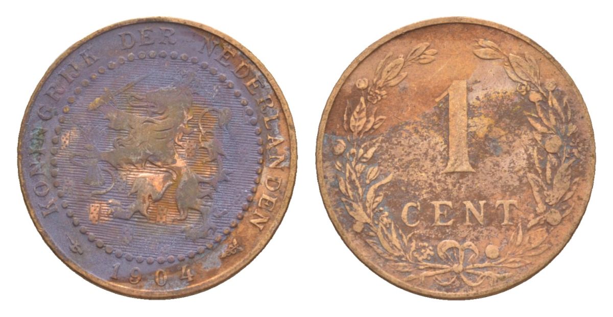 Нидерланды 1 цент 1904 Вильгельмина (1890-1948) KM 132 бронза 73-216