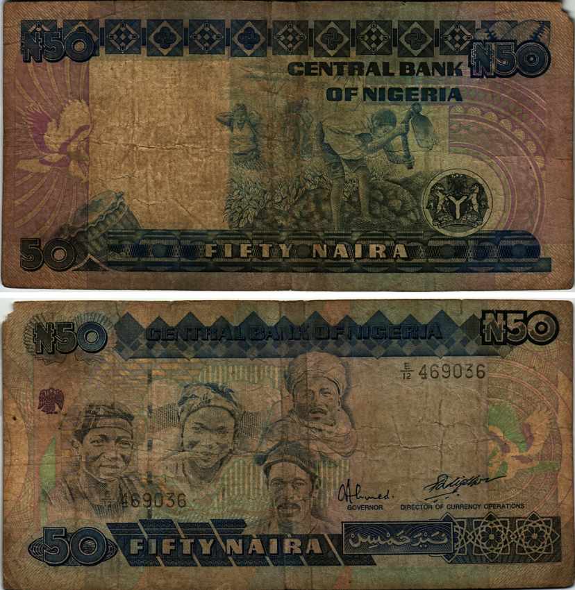 Нигерия 50 найра ND (1991-2000) жители Нигерии, подпись 9 Pick 27 b бумага 6299-67-3-1