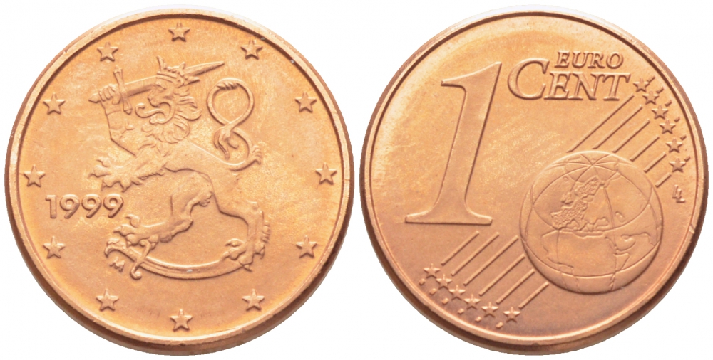 Финляндия 1 евроцент 1999 KM 98 сталь плакированная медью UNC 116-712