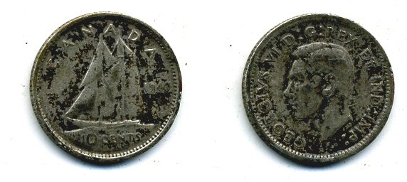 КАНАДА 10 ЦЕНТОВ 1940 ГЕОРГ VI серебро 46-1221