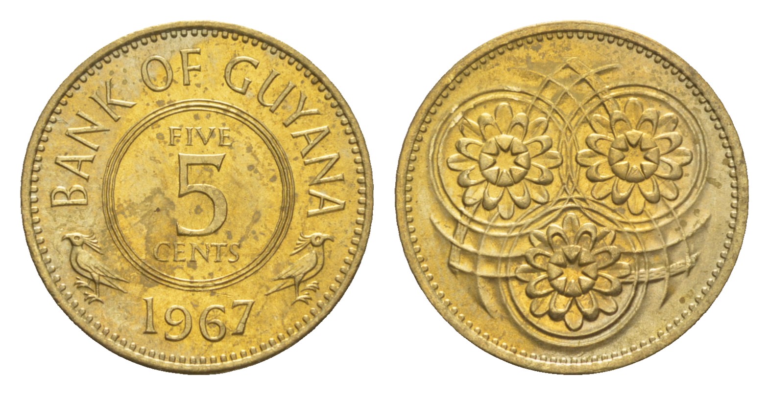 Гайана 5 центов 1967 Республика KM 32 никель латунь  UNC  4659-523