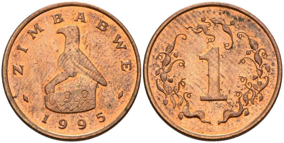 Зимбабве 1 цент 1995 птица-идол KM 1a сталь плакированная бронзой UNC 4604-951