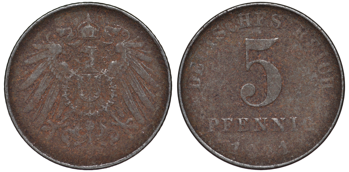ГЕРМАНИЯ 5 ПФЕННИГОВ 1921 KM 19, J. 297 железо 45-1212