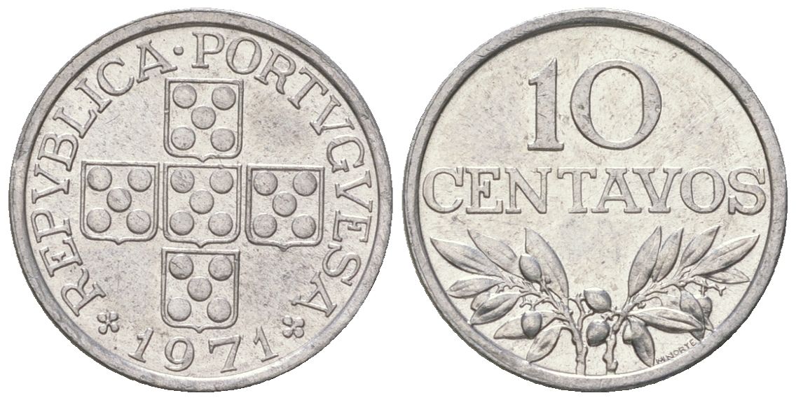 Португалия 10 сентаво 1971 KM 594 алюминий UNC 4615-1049