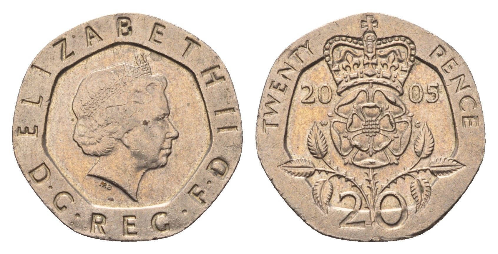 Великобритания 20 пенсов 2005 Елизавета II (1952-2022) KM 990, Spink 4630 (G3) медно-никель 4696-857