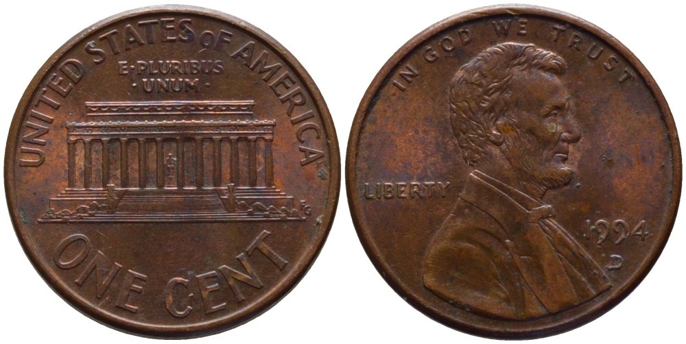 США 1 ЦЕНТ 1994 D, ЛИНКОЛЬН KM 201b цинк плакированный медью 66-1046