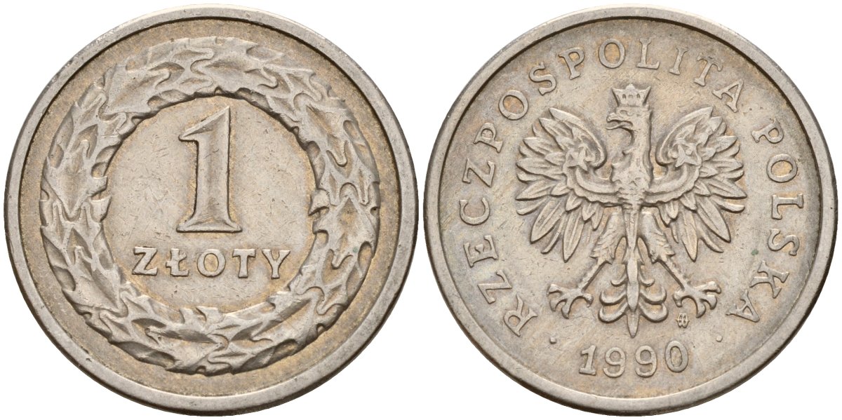 Польша 1 злотый 1990 Y 282 медно-никель 4163-824