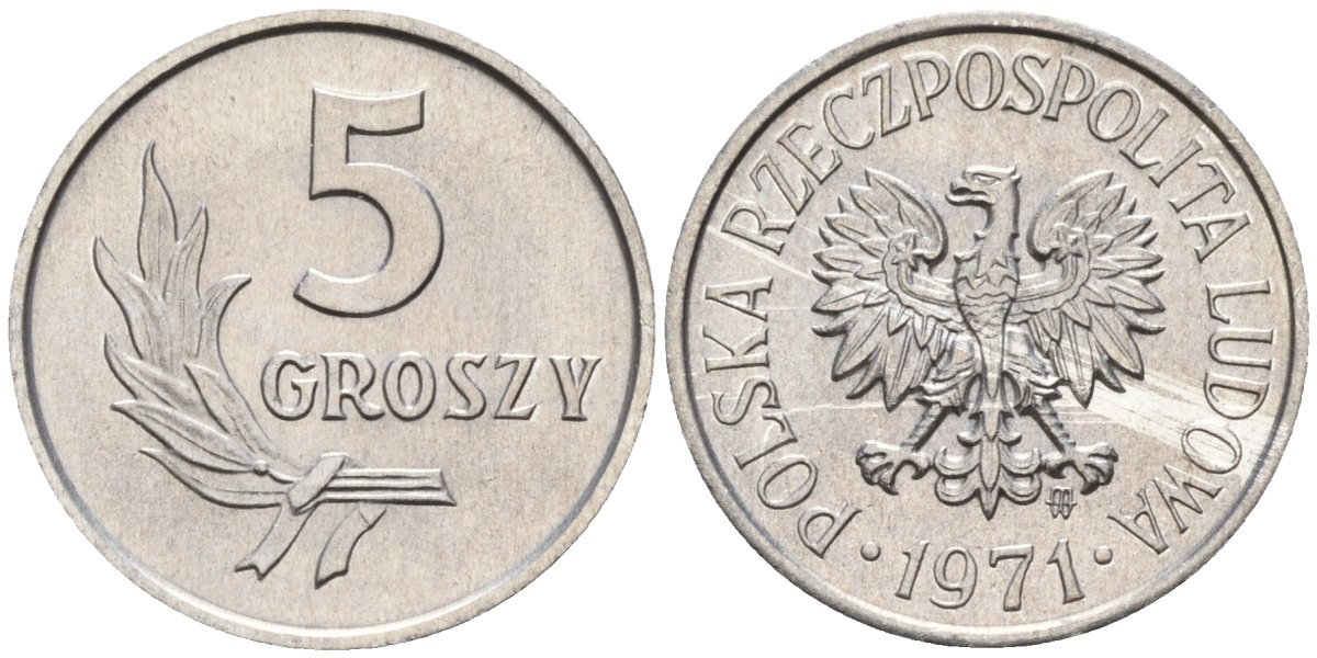 Польша 5 грошей 1971 Y A46 алюминий 4174-868