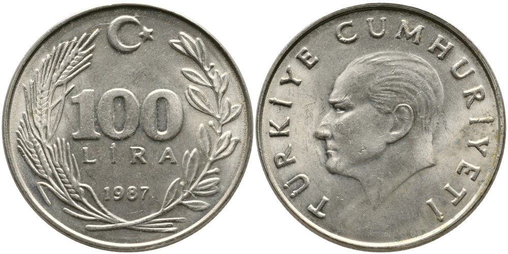 ТУРЦИЯ 100 ЛИР 1987 KM 967 медь никель цинк 29-934