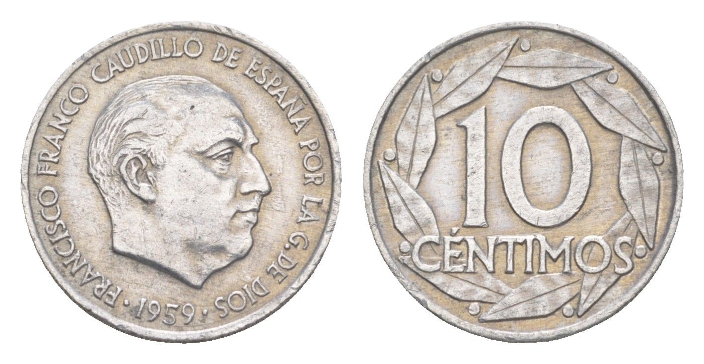 Испания 10 сентимо 1959 Франсиско Франко (1939-1975) KM 790 алюминий 4160-1063