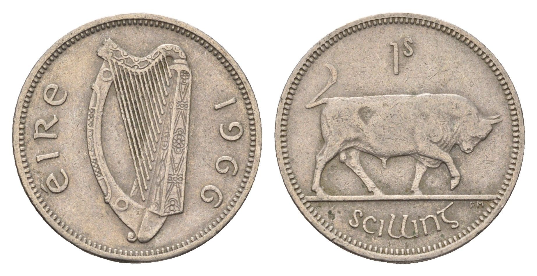 Ирландия 1 шиллинг 1966 бык KM 14a медно-никель 4182-215