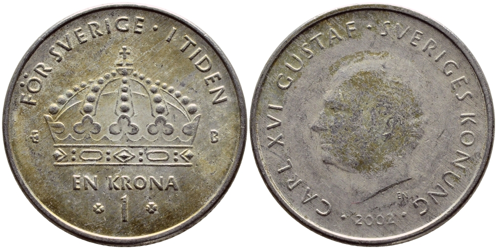 Швеция 1 крона 2002 Карл XVI Густав (1973- ) KM 894 медно-никель 4364-1027