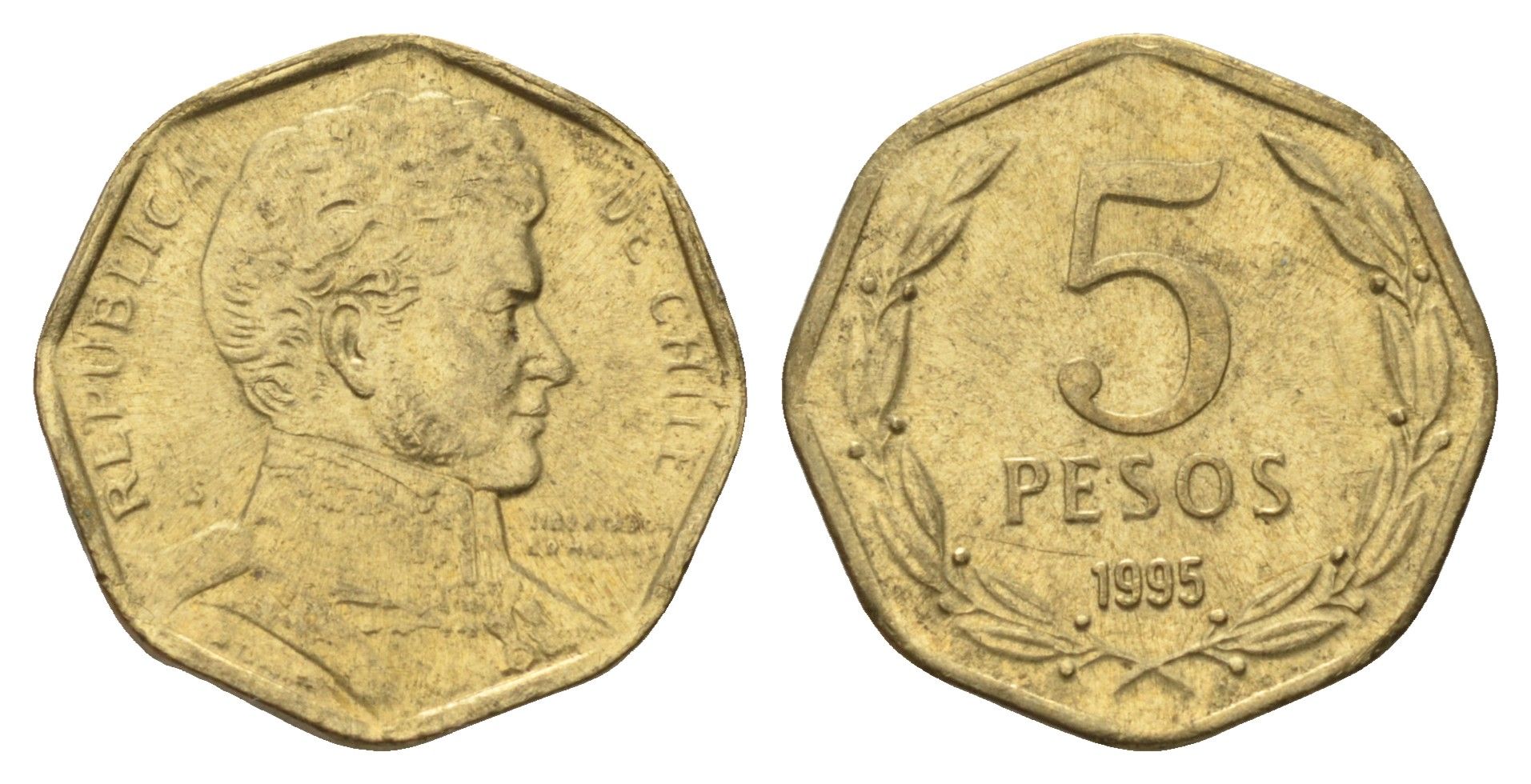 Чили 5 песо 1995 KM 232 алюминиевая бронза UNC 218-334
