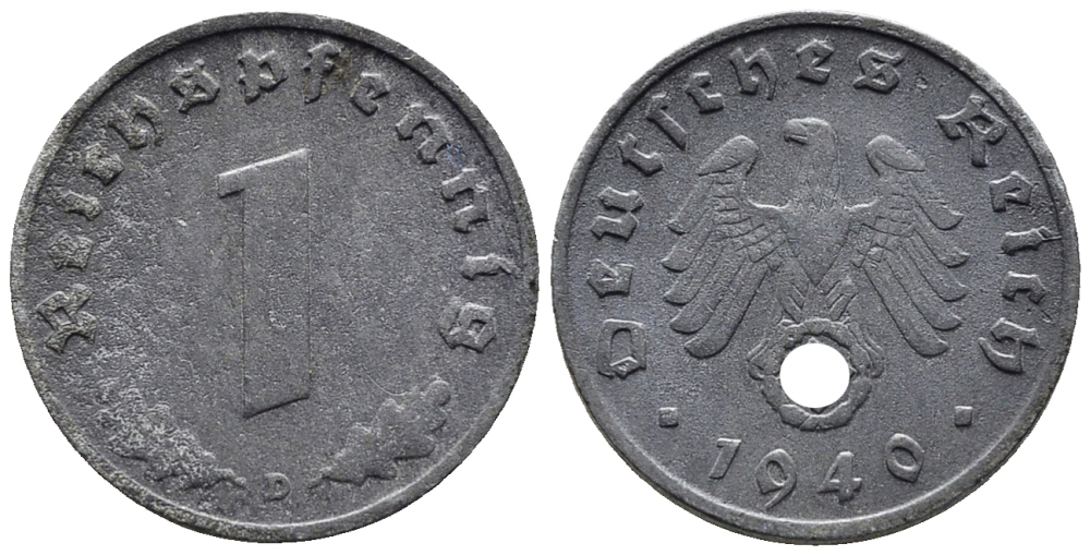 ГЕРМАНИЯ 1 РЕЙХСПФЕННИГ 1940 D KM 97, J. 369 цинк 39-461