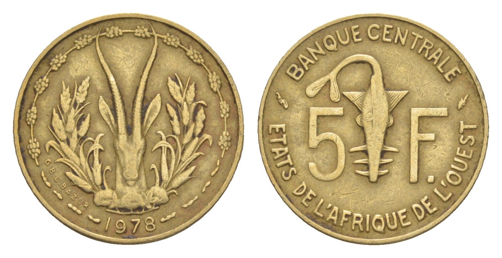 Западная Африка (BCEAO) 5 франков 1978 KM 2a медь алюминий никель 4640-954