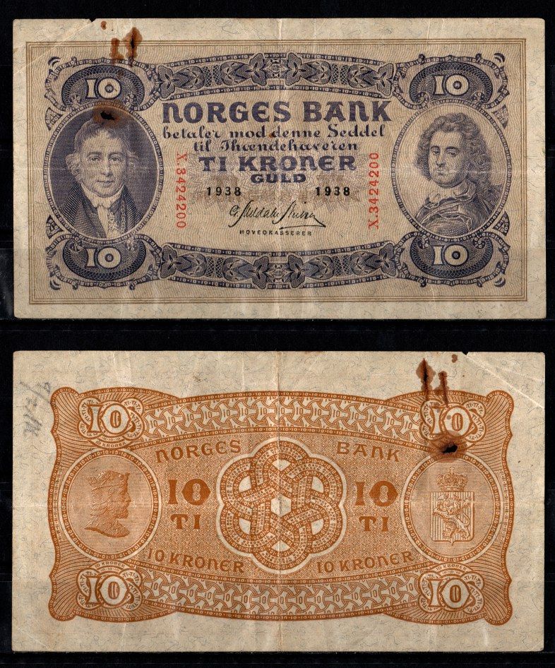 Норвегия 10 крон 1938 Pick 8 c бумага 7457-25-3-2