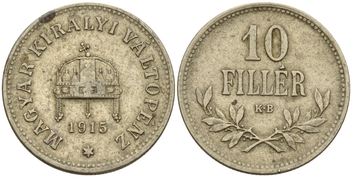 Венгрия 10 филлеров 1915 KB, Франц Иосиф I (1848-1916) KM 494 медь никель цинк 4151-1124