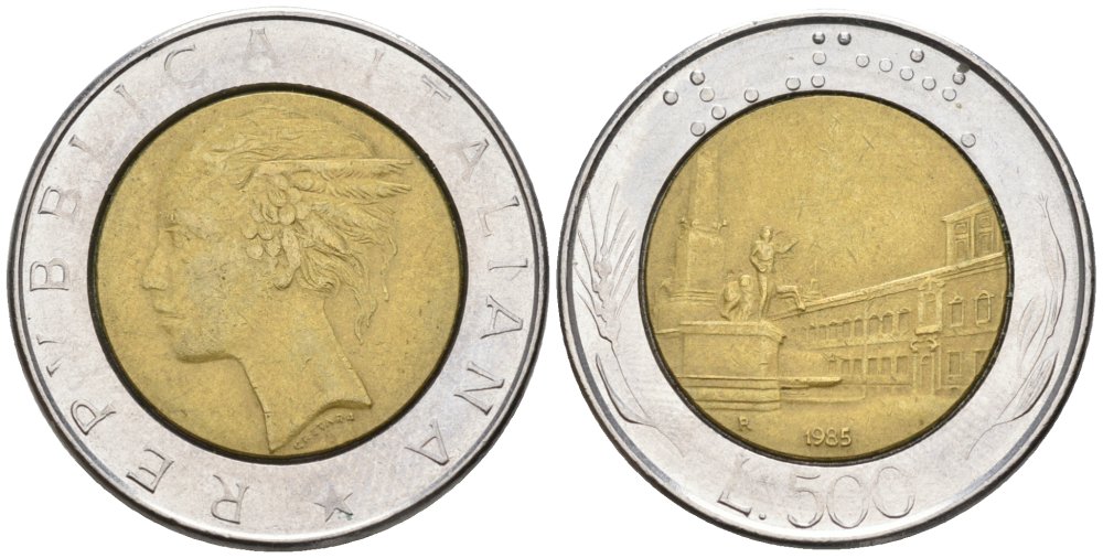 Италия 500 лир 1985 R KM 111 биметалл 4577-457