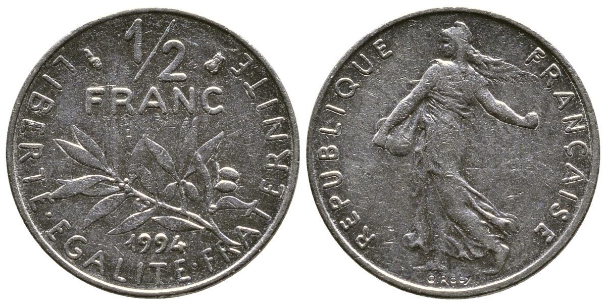 ФРАНЦИЯ 1/2 ФРАНКА 1994 KM 931.1 никель 51-4321