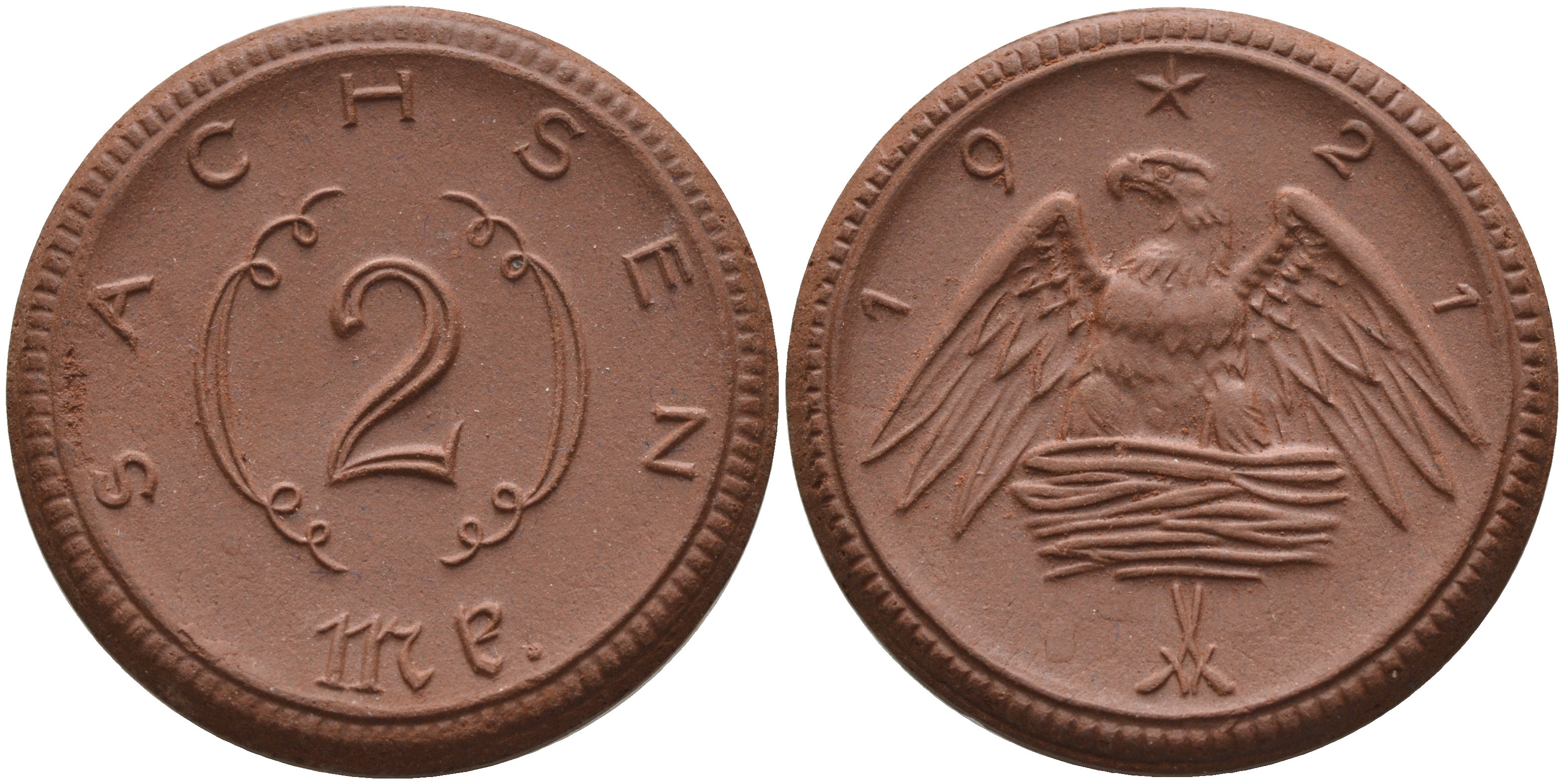 Саксония 2 марки 1921 J. N 56 фарфор 1094-2-65