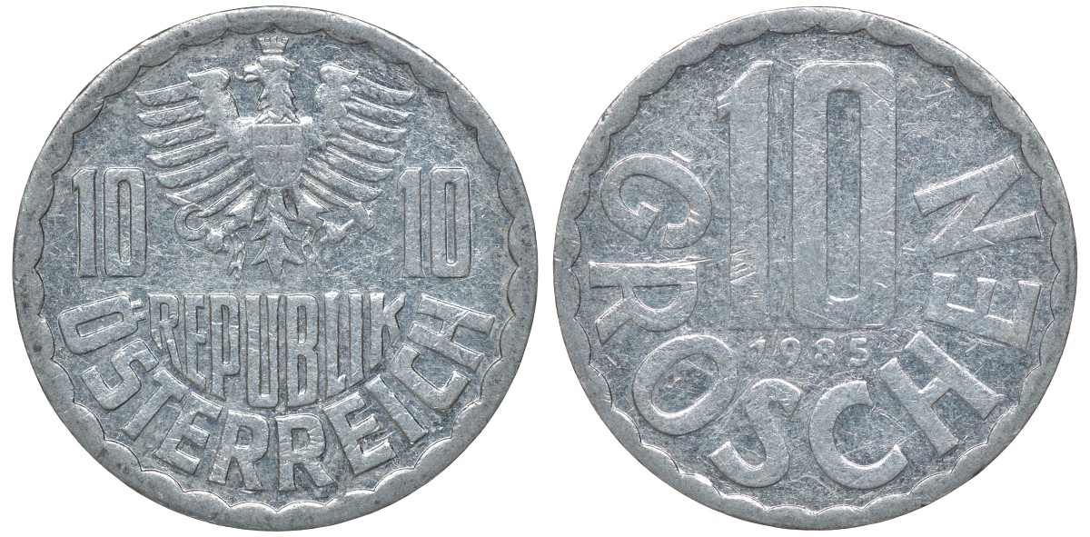 АВСТРИЯ 10 ГРОШЕЙ 1985 KM 2878 алюминий 72-1353