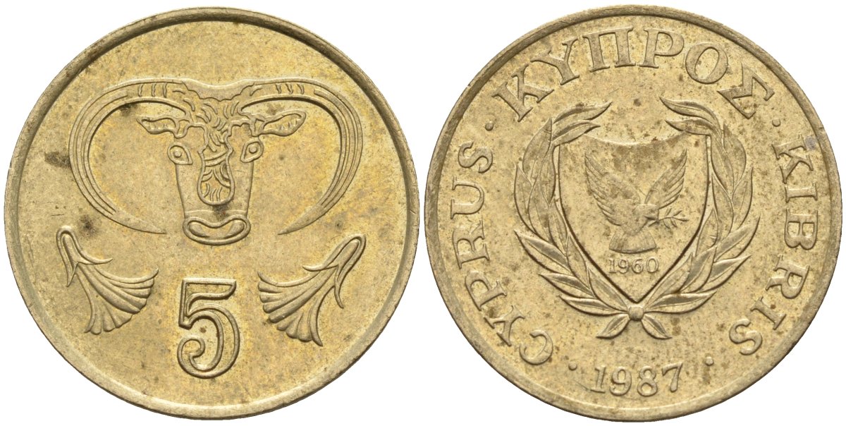 Кипр 5 центов 1987 KM 55.2 никель латунь 4141-935