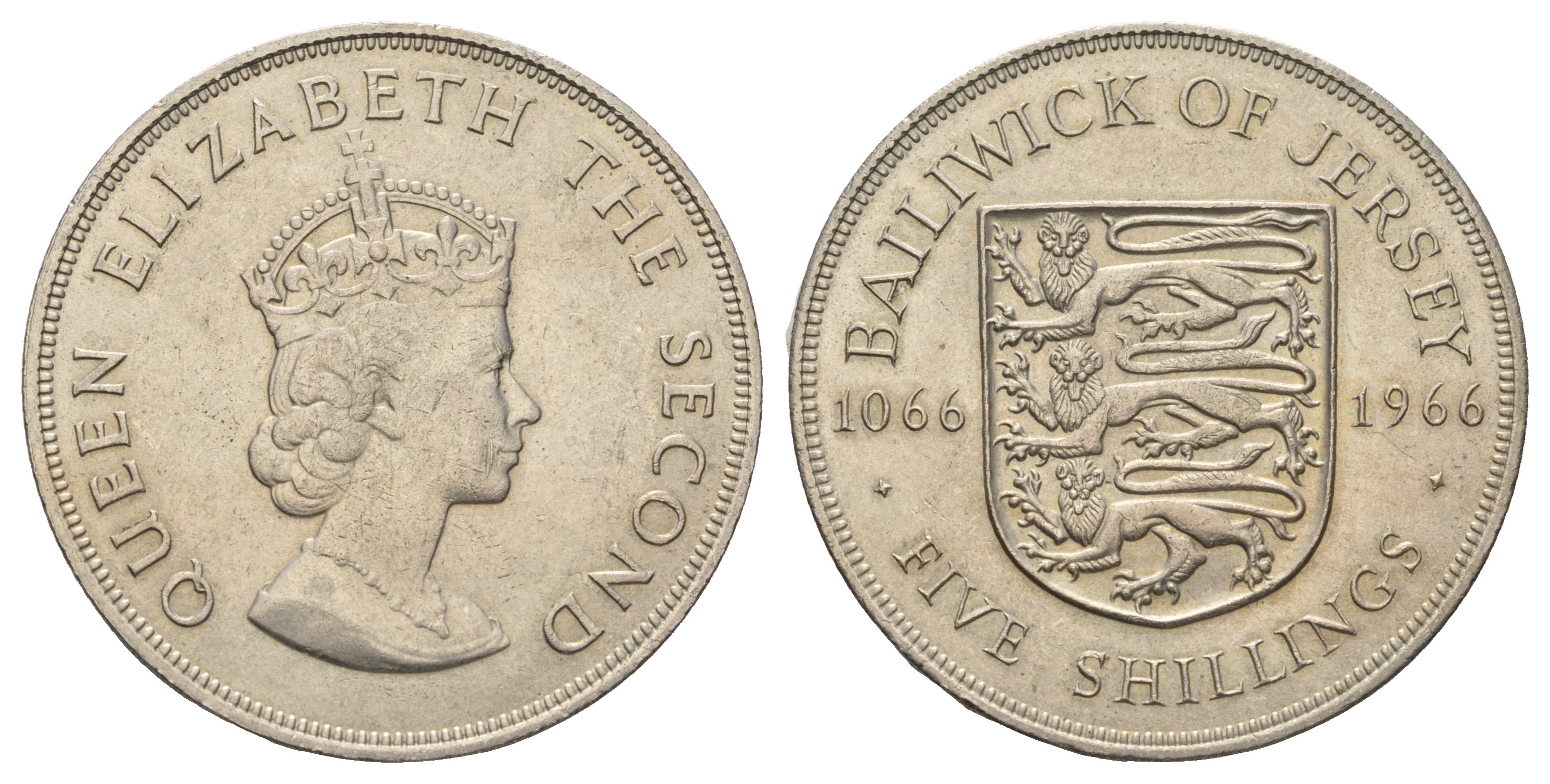 Джерси 5 шиллингов 1966 900 лет Нормандскому завоеванию KM 28 медно-никель UNC 4386-314