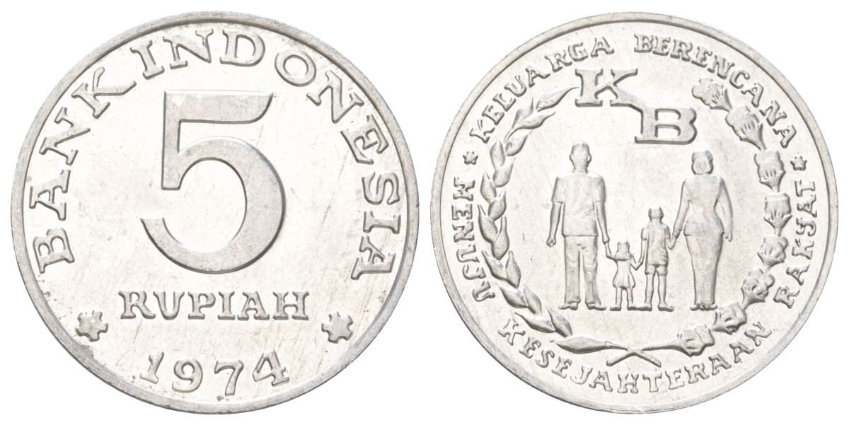 Индонезия 5 рупий 1974 FAO, программа планирования семьи KM 37 алюминий UNC 4624-433