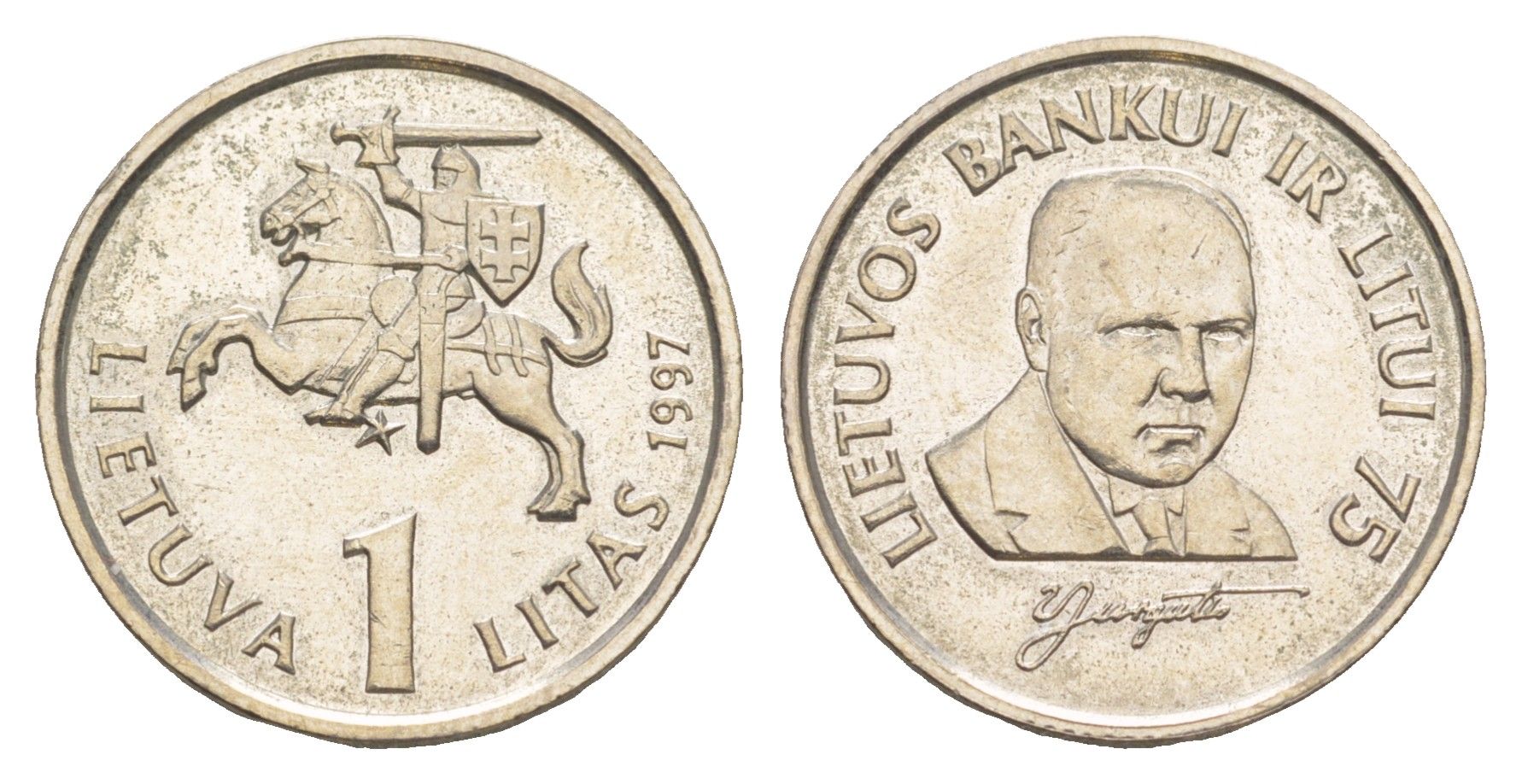 Литва 1 лит 1997 75 лет банку Литвы KM 109 медно-никель UNC 1528-843