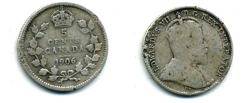 КАНАДА 5 ЦЕНТОВ 1906 ЭДУАРД VII KM 13 серебро 46-2456