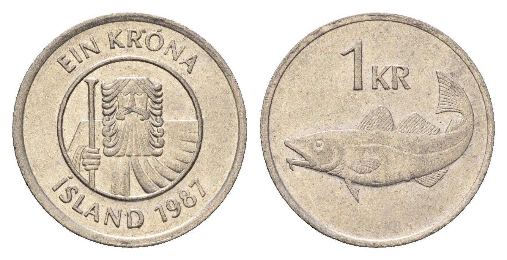 Исландия 1 крона 1987 треска KM 27 медно-никель 4691-536