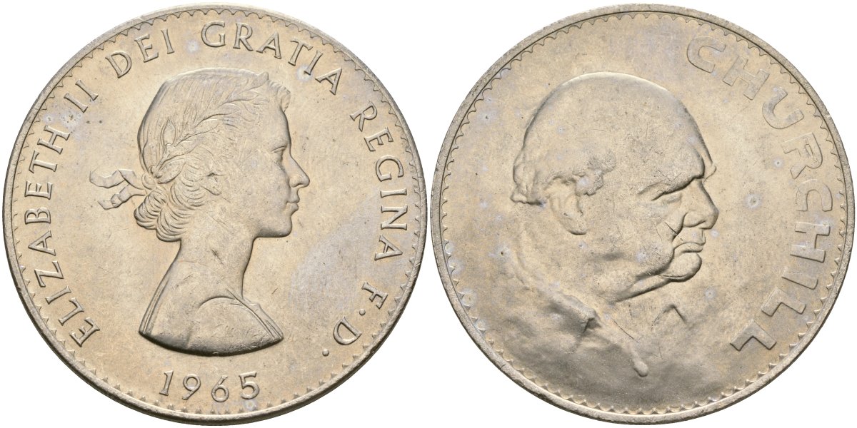 Великобритания 1 крона (5 шиллингов) 1965 Уинстон Черчилль, Елизавета II (1952-2022) KM 910, Spink 4144 медно-никель UNC 74-633