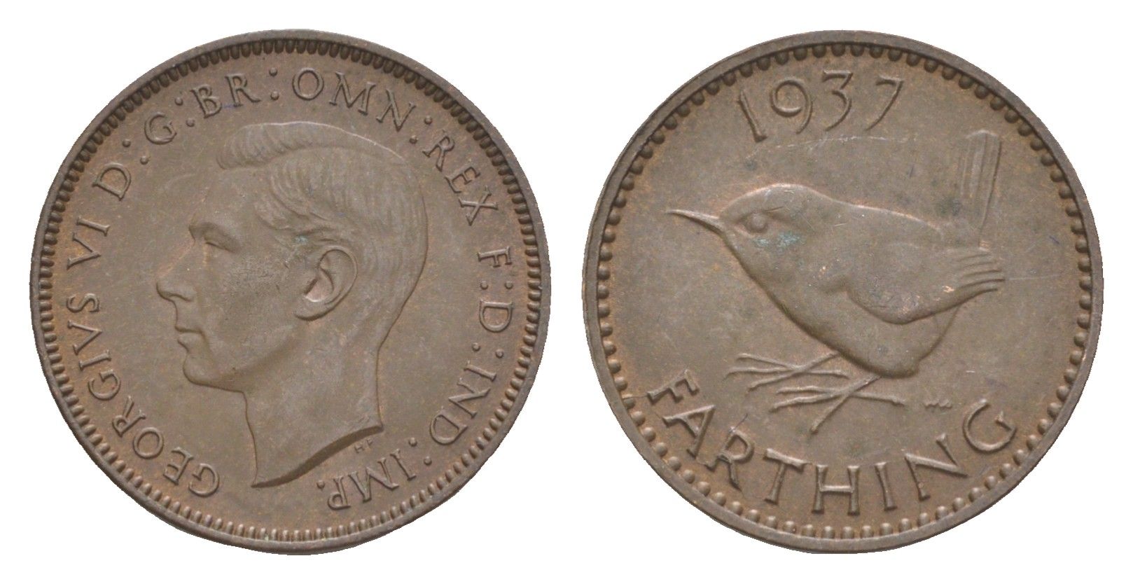 Великобритания 1 фартинг 1937 Георг VI (1936-1952) KM 843, Spink 4116 бронза 3718-244
