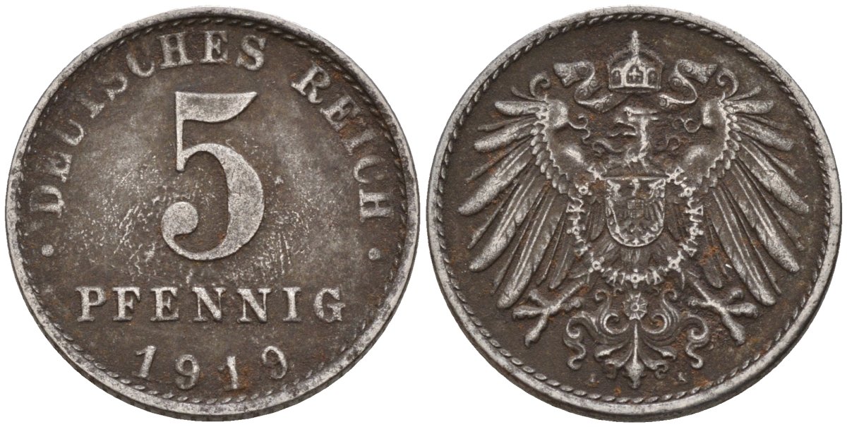Германия 5 пфеннигов 1919 A KM 19, J. 297 железо 4151-623