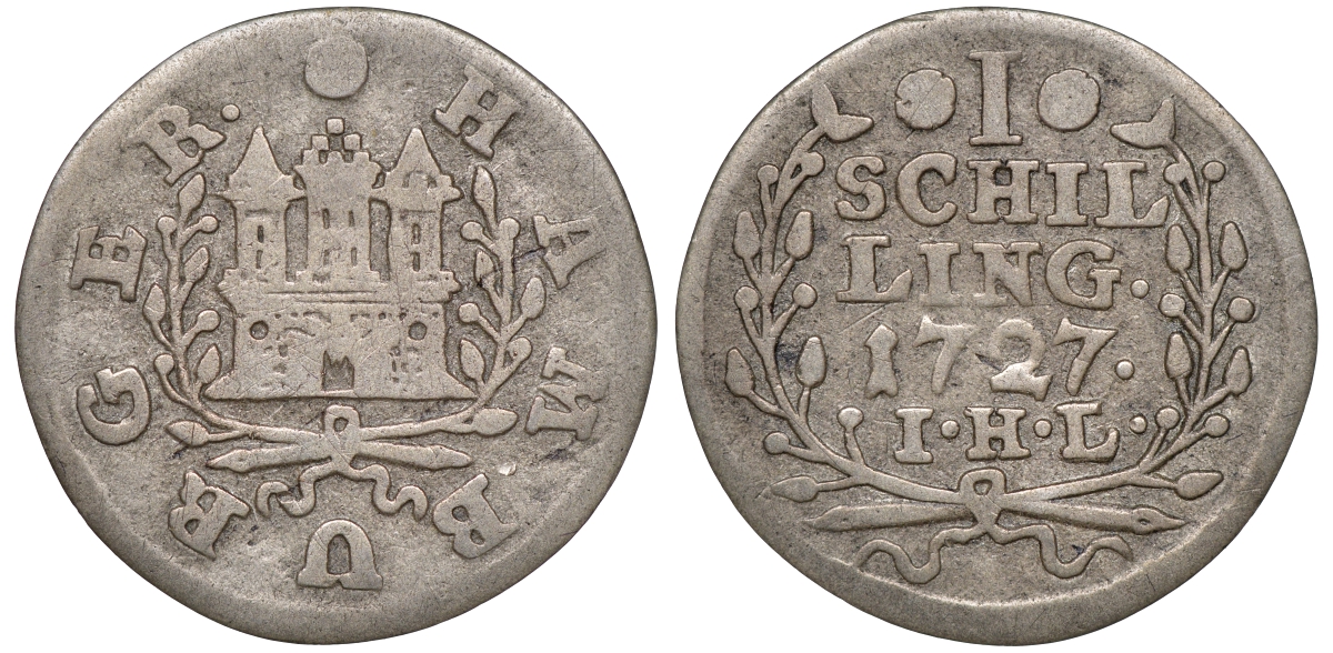 Гамбург 1 шиллинг 1727 IHL KM 354 серебро 1523-814