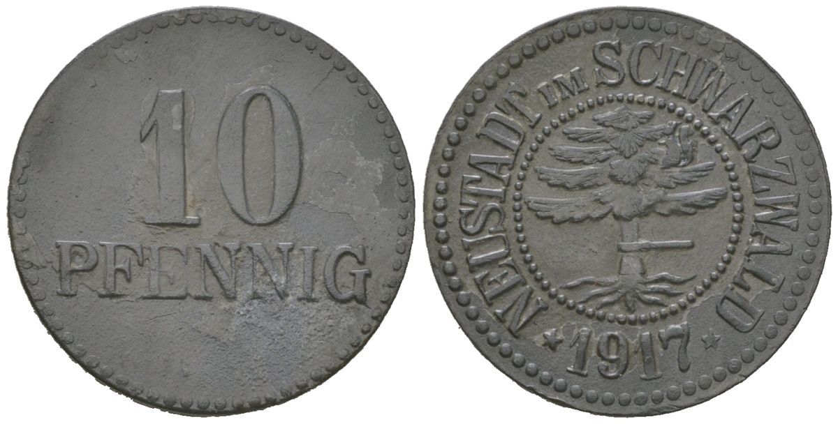 Титизе-Нойштадт (Баден) 10 пфеннингов 1917 Funck 376.1, Men1823313.1 цинк 4169-1166