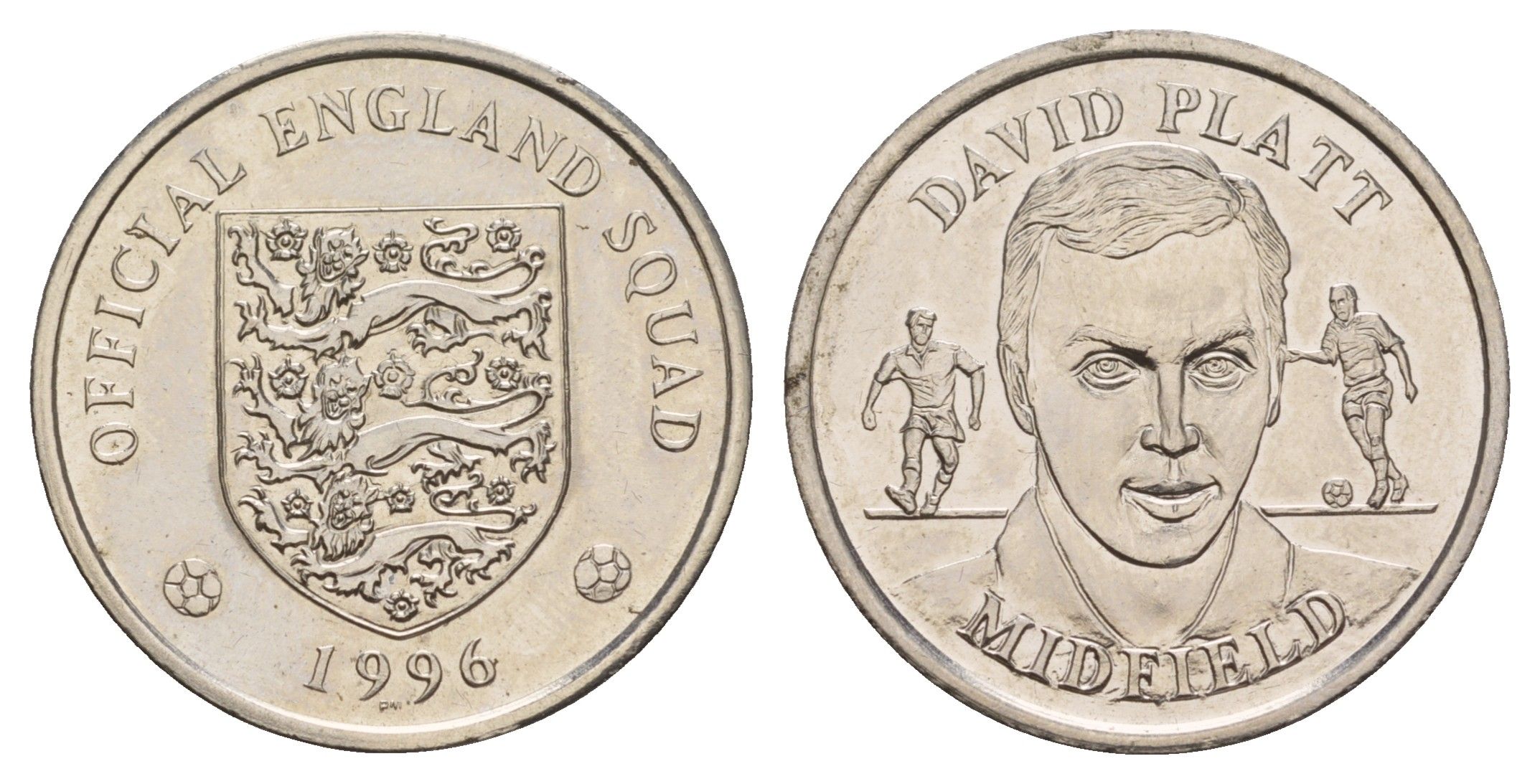 Великобритания жетон из серии официальной коллекции медалей сборной Англии - Дэвид Платт 1996 диаметр 27 мм, вес 8,2 гр сталь плакированная никелем 4656-342