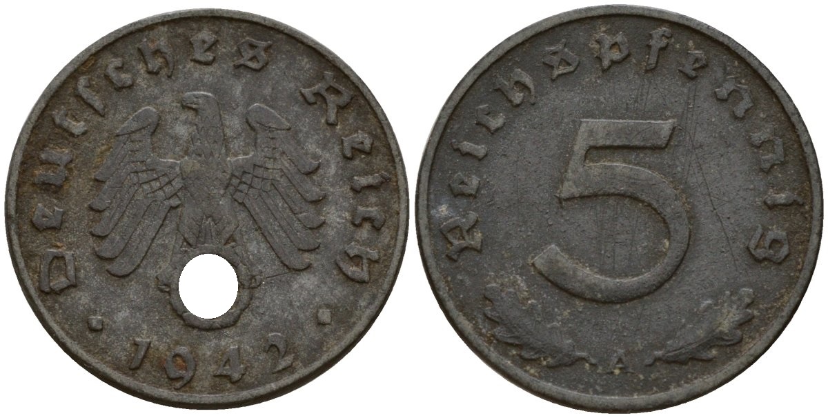 Германия 5 рейхспфеннигов 1942 A KM 100, J. 370 цинк 4154-942
