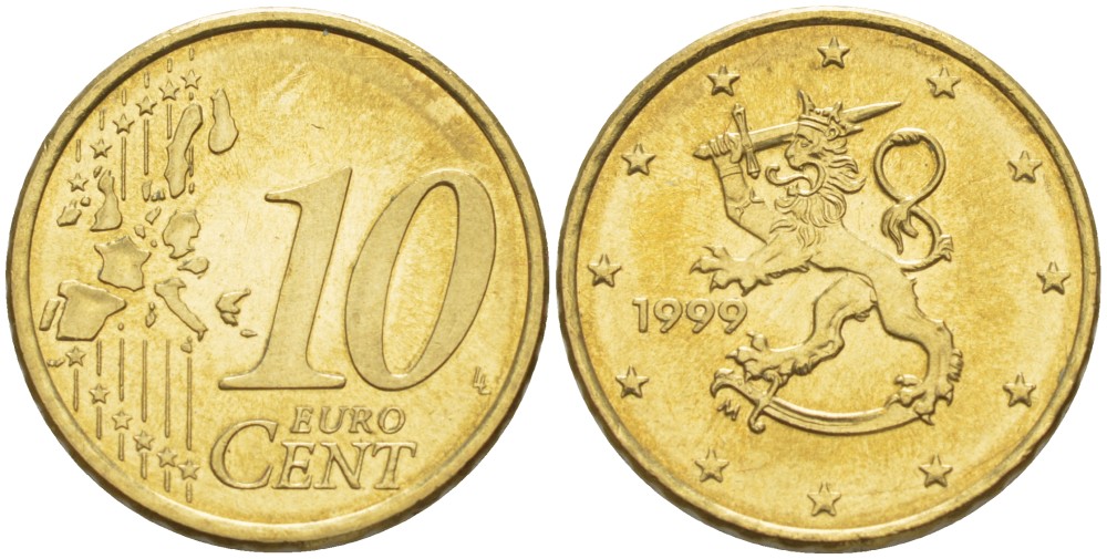 Финляндия 10 евроцентов 1999 М KM 101 нордик 4543-122