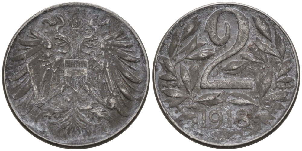 Австрия 2 геллера 1918 KM 2824 железо 4567-1017