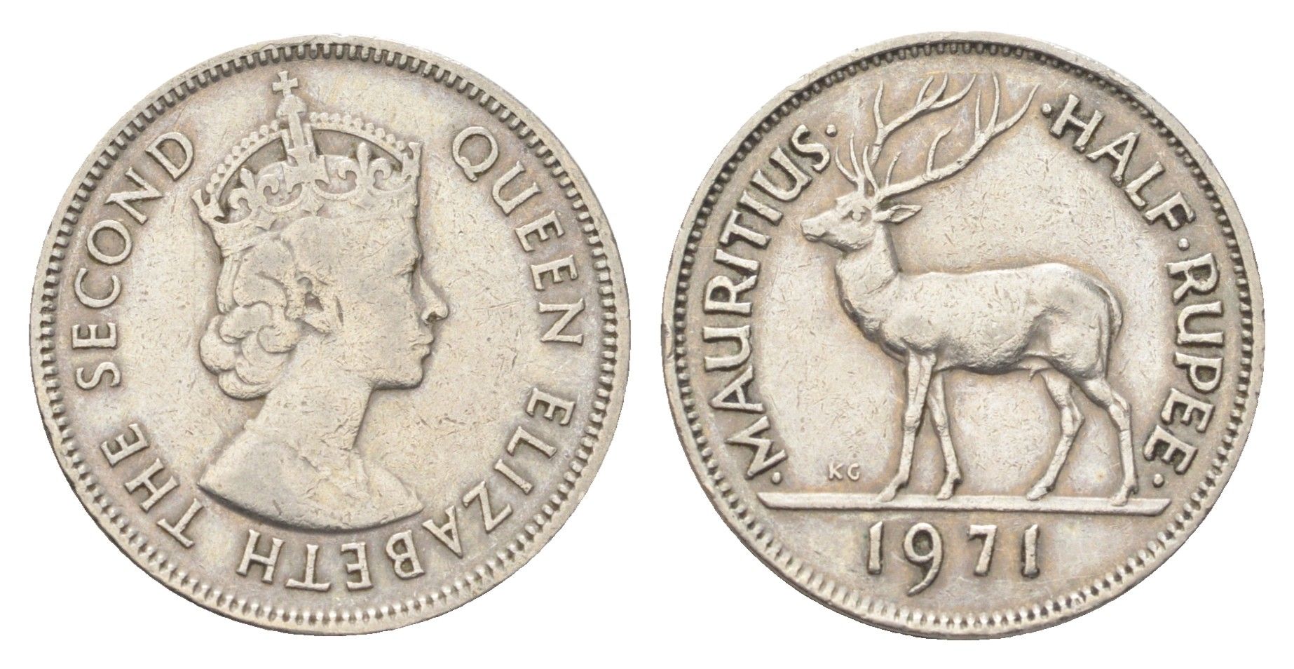 Маврикий 1/2 рупии 1971 Елизавета II (1952-2022) KM 37 медно-никель 4706-725